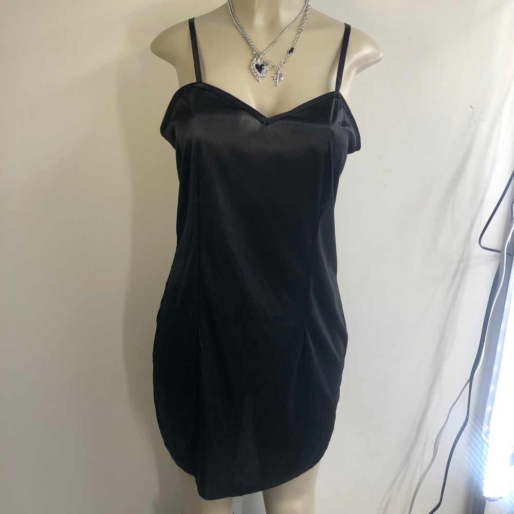 Suit Yourself Black Satin Slip Dress Womens M 90s Grunge Office Siren Grunge